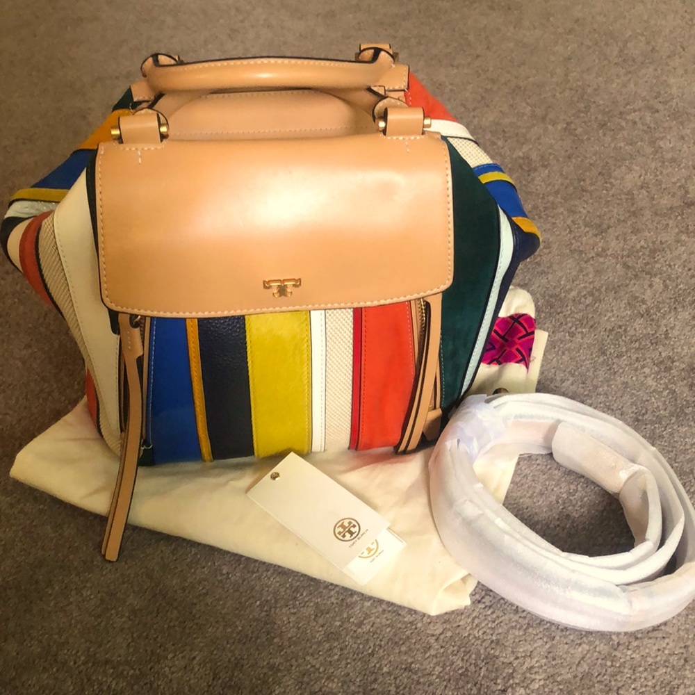 Tory Burch Half-Moon Balloon Stripe Satchel